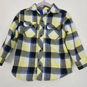 Gymboree Boys Plaid Flannel Shirt Yellow‎ Blue Black Long Sleeve Size 2T